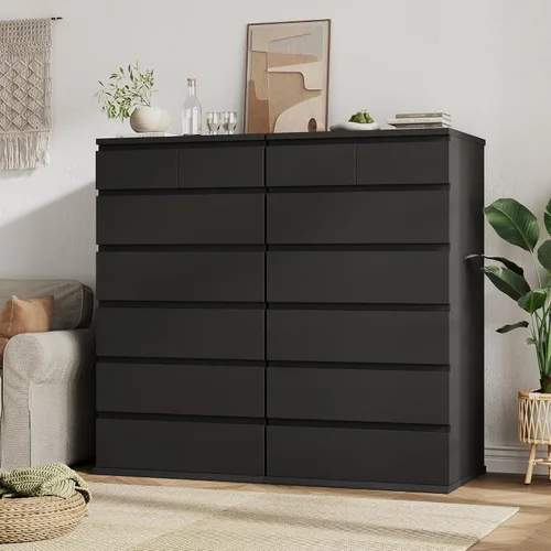 Vista 8 de Cómoda Alta Negra de 7 Cajones para Dormitorio, Cómodas y Arcones de Madera Modernos con Almacenamiento de Joyas, 23.6" L*15.8" A*47.5" Al en Cómoda