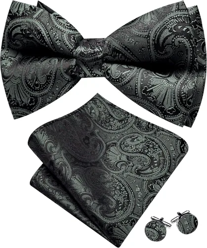 Vista 54 de Barry.Wang Pajarita de Rayas Paisley para Hombre de Seda Preatada Pañuelo de Bolsillo Gemelos Juego Formal Boda Fiesta Graduación