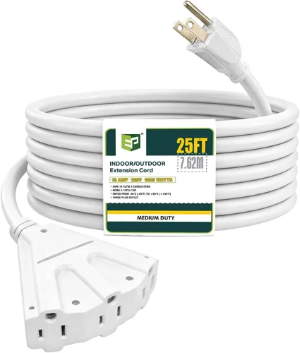 Vista 31 de EP Cable de extensión para exteriores de 6 pies, 16/3 SJTW, 3 tomas de corriente eléctrica, negro Enchufe a tierra de 3 puntas, para luces