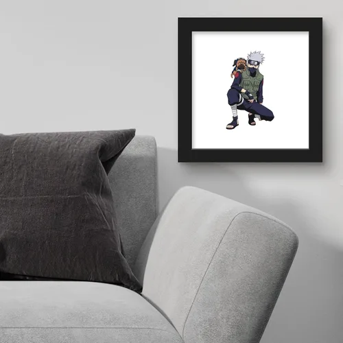 Vista 4 de Gallery Pops Naruto Shippuden - Arte de pared Kakashi Hatake con Pakkun, versión enmarcada negra, 12 x 12 pulgadas