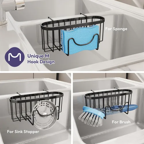 Vista 3 de SWTYMIKI Soporte de esponja para fregadero de cocina, organizador móvil para fregadero de cocina con gancho en forma de M, esponjas colgantes