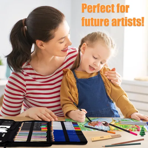 Vista 5 de Drawdart Art Supplies - Juego de lápices de dibujo, 76 unidades, kit de dibujo profesional con cuaderno de bocetos y bloc de acuarela, incluye