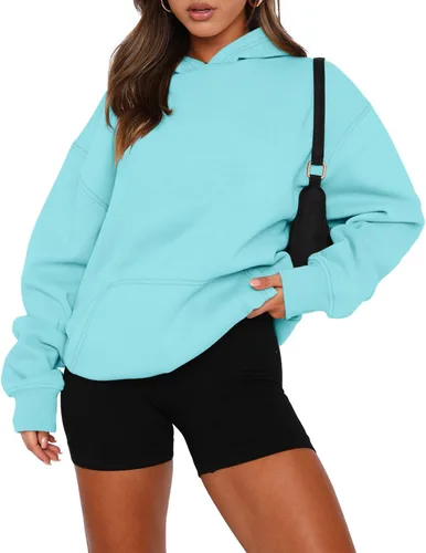 Vista 10 de onlypuff Sudadera casual con capucha para mujer, de manga larga, con bolsillo de canguro, hombro caído