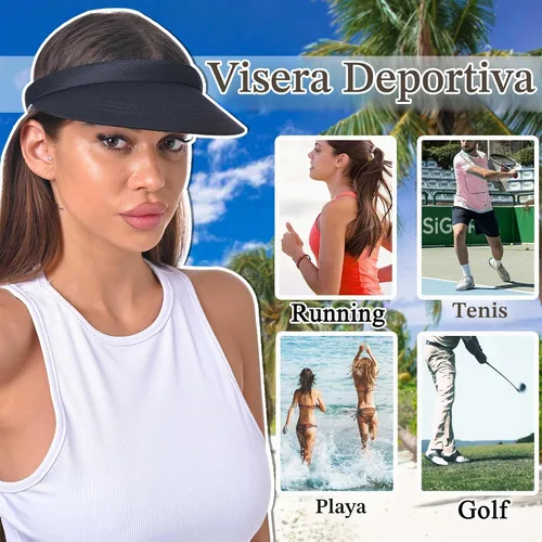 Vista 4 de Sombreros con visera para el sol, para mujer, ala ancha, ajustable, con Negro