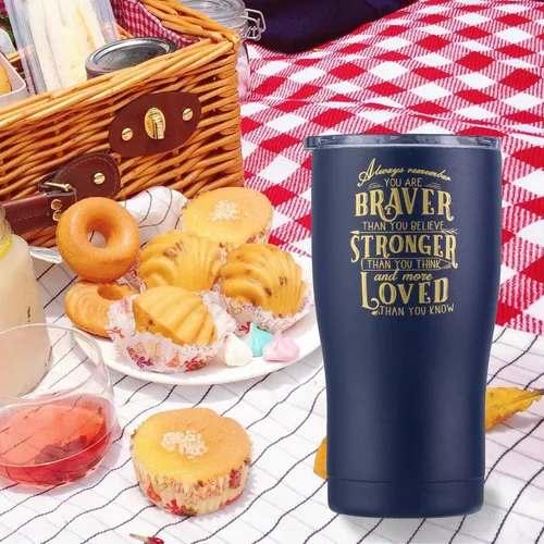 Vista 4 de Vaso inspirador de 20 onzas de regalo para mujeres, mejores amigas, hijas, mamá y abuela, «Always Remember You Are Braver Than You Believe, Stronger