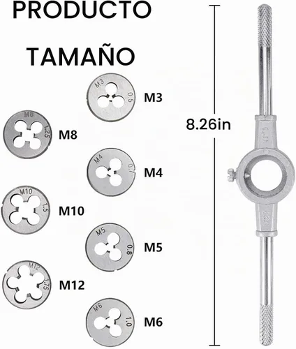 Vista 2 de JONMON Juego de 8 troqueles métricos, troquel de tornillo y soporte de llave ajustable con troqueles M3-M12, roscado y reenhebrado, corte