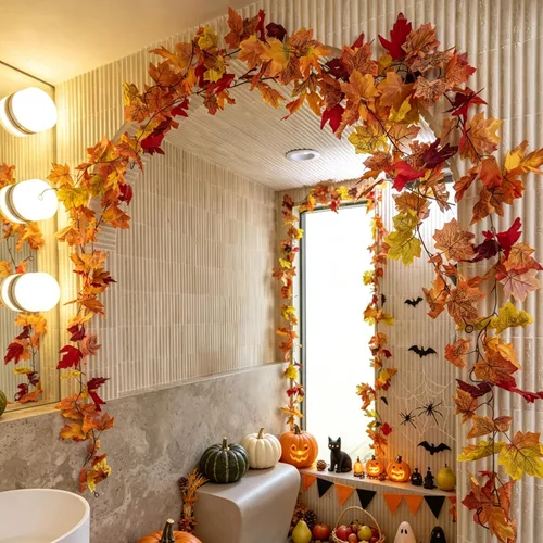 Vista 7 de CQURE Paquete de 18 guirnaldas artificiales de hojas de otoño (106.2 pies en total), guirnalda de otoño hojas de arce para decoración de arco