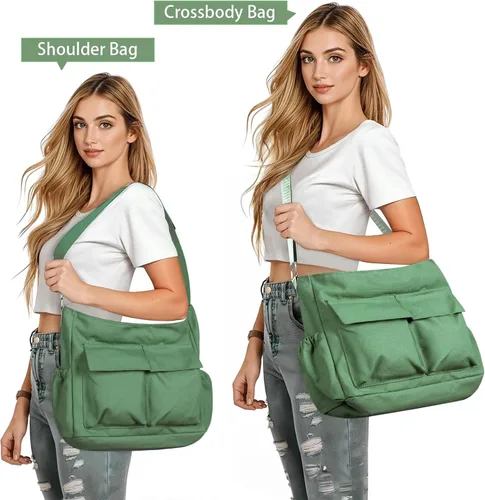 Vista 2 de Bolso bandolera de lona para hombres y mujeres, bolso vintage para laptop, bolsa grande con múltiples bolsillos