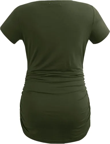 Vista 6 de Smallshow - Camiseta de maternidad para mujer, lados fruncidos, tipo túnica, prendas para el embarazo Verde militar-negro-gris profundo