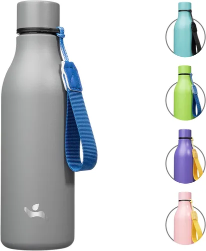 Vista 9 de Konokyo Botella de agua aislada con correa, botella de agua de acero inoxidable de 18 onzas de doble pared con aislamiento al vacío, frasco de Verde