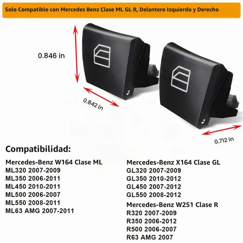 Vista 2 de Moonlinks W164 Botón de interruptor de ventana compatible con Mercedes Benz ML GL R Class - Cubiertas de botones de reparación para interruptor