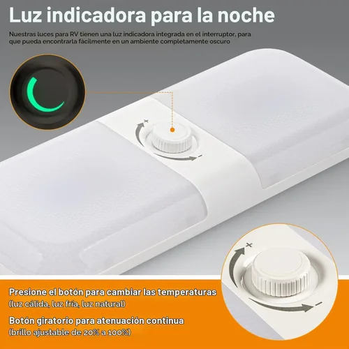 Vista 6 de CT CAPETRONIX Luces Interiores para RV 1700LM, Luces para Camper de 3 Colores TEM, Regulables 12v Voltios Luminaria de Luces LED, Luz de Cúpula