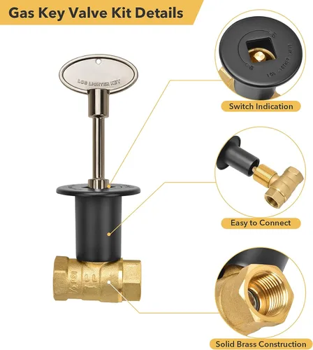 Vista 4 de Skyflame Kit de válvula de llave de gas recta de 1/2 pulgada para chimenea con brida con llave de 3 pulgadas y llave de 12 pulgadas