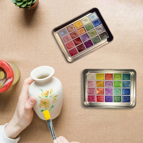Vista 6 de Juego de pintura de acuarela de 20 colores, mini pintura de acuarela que cambia de color 2026, juego de pinturas de acuarela metálicas, caja