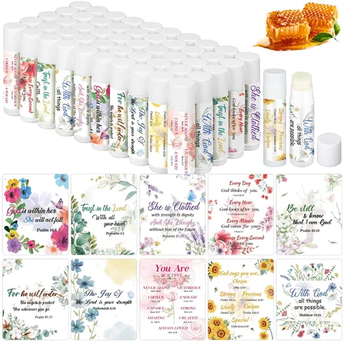Vista 15 de Paquete de 50 regalos religiosos cristianos a granel para mujeres y hombres, bálsamos labiales religiosos, recuerdos de fiesta de la iglesia
