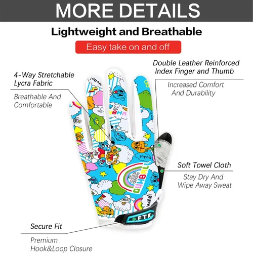 Vista 2 de Kids Bike Gloves Boys Girls Gel Padded Full FingerHalf Finger Road Riding Mountain Bicycle Non-Slip Cycling Glove for Youth Junior Children Ages 2-11