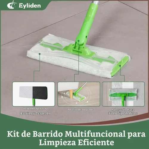 Vista 7 de Eyliden - Trapeador barredora con 36 repuestos, 3 tipos de paños desechables secos y húmedos, diseño hermético sin almohadillas perdidas, recambios