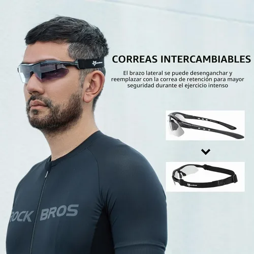 Vista 2 de ROCKBROS Gafas de sol deportivas fotocromáticas para hombres y mujeres, gafas de protección UV400 con marco de miopía para correr, ciclismo Negro