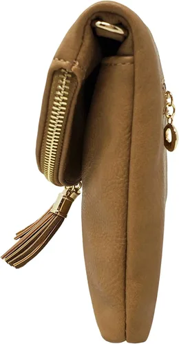 Vista 2 de Solene Bolso de mano envolvente para mujer, con múltiples compartimentos, 6 ranuras para tarjetas en el interior, bolso cruzado con borlas