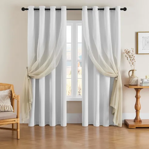Vista 11 de naturetalk Cortinas opacas para oscurecer la habitación con degradado traslúcido, juego de 2 paneles de cortina – Parte superior con ojales