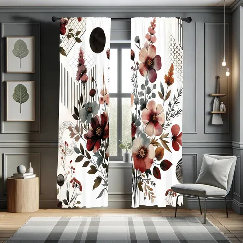 Vista 74 de Ambesonne - Cortinas amarillas para ventana, arte moderno escandinavo de escena de jardín con flores de tulipán y mariposas bailando, juego de 2
