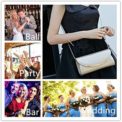 Vista 4 de BENCOMOM Women gold clutch Purses Formal Evening Bags Wedding Party Dressy Handbags Bridal Prom shoulder bag with chain