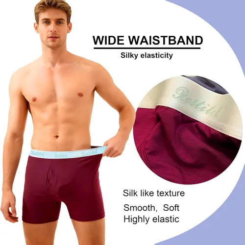 Vista 4 de Calzoncillos tipo bóxer de bambú para hombre, transpirables, de secado fresco, suave, con bragueta, súper elasticidad, paquete múltiple