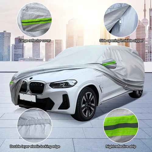 Vista 4 de Funda universal completa para automóvil, 6 capas para exteriores, cubierta gruesa para todo tipo de clima, protector solar, impermeable, a prueba