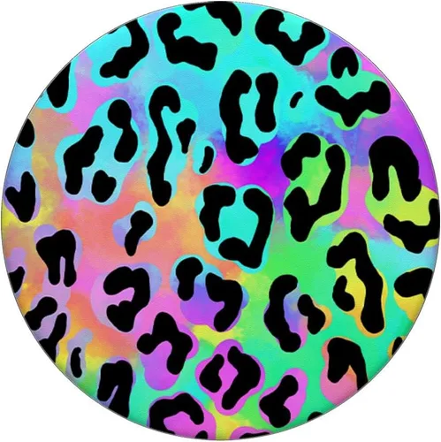 Vista 3 de Estampado de leopardo en verde, cian, rosa, azul, amarillo, naranja, AEHP433 PopSockets PopGrip: agarre intercambiable para teléfonos y tabletas