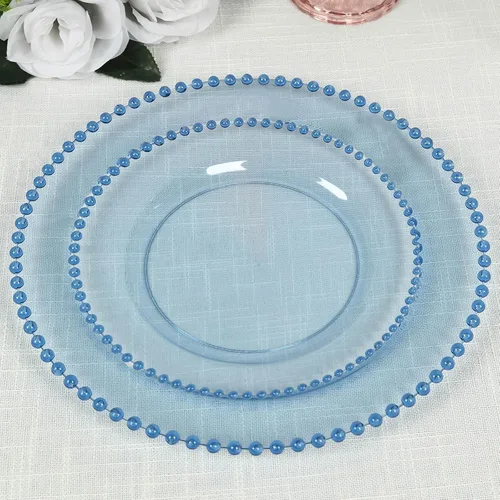 Vista 55 de Efavormart - Paquete de 10 platos de plástico para aperitivos de postre en oro ámbar con borde de cuentas, platos redondos desechables para ensalada