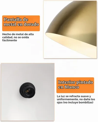 Vista 3 de Lámpara colgante dorada de 15.7 pulgadas, luces colgantes grandes para isla de cocina, lámpara colgante de cúpula de granja para pasillo, comedor