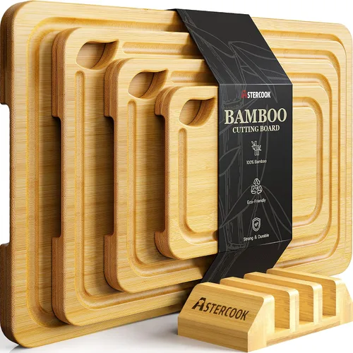 Vista 12 de Astercook Tablas de cortar de bambú carbonizado profundo para cocina