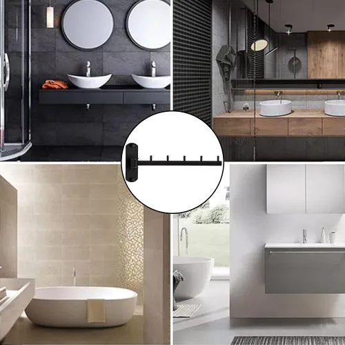 Vista 4 de Paquete de 2 percheros plegables de pared con brazo oscilante de acero inoxidable resistente para baño, dormitorio, cuarto de servicio, color negro