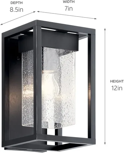 Vista 7 de Kichler Mercer 59060BSL - Lámpara de pared para exteriores de 12 pulgadas en color negro, aplique de pared exterior de 1 luz con vidrio transparente