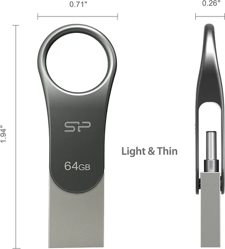 Vista 6 de Silicon Power 32GB USB 3.0 (USB 3.1 Gen1) Tipo C Swivel Dual Flash Drive (SP032GBUC3C80V1S)