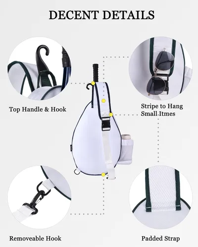 Vista 6 de Rejolly Bolsa Bandolera de Raqueta de Tenis para Mujeres y Hombres Acolchada Resistente al Agua Funda de Raqueta de Un Hombro Cruzada para 2