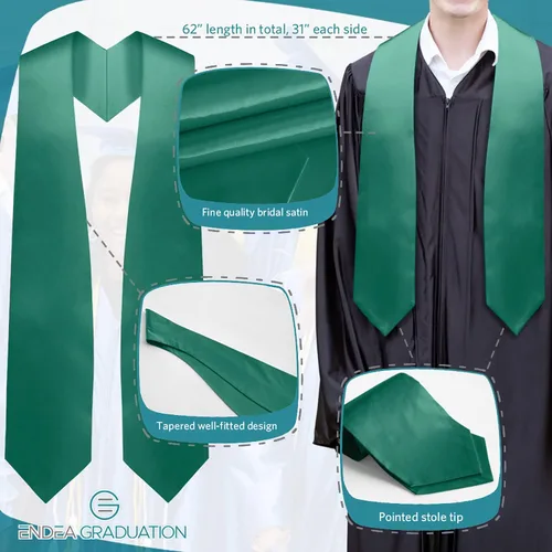Vista 5 de Endea Graduation Estola - Color liso, unisex, banda de graduación de 62
