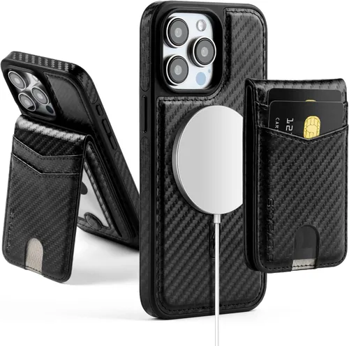 Vista 32 de SkyEagle - Funda tipo cartera compatible con MagSafe para iPhone 11, color negro Detachable Magnetic Credit Card Holder,RFID Blocking,PU