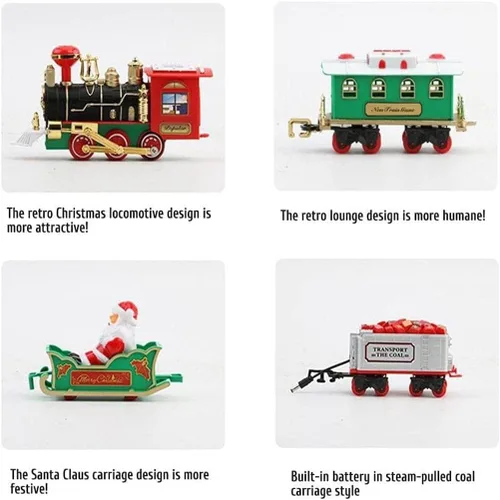 Vista 5 de Juego de tren de Navidad con pista de lujo y sonidos y luces brillantes, tren para niños para árbol de Navidad, juego de trenes eléctricos