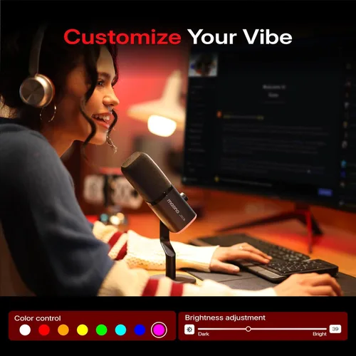Vista 6 de MAONO - Micrófono dinámico USB inalámbrico PD100W, micrófono de PC para juegos con reducción de ruido de un solo clic, botón de silencio, RGB