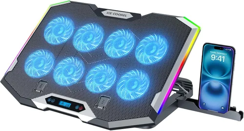 Vista 9 de ICE COOREL Almohadilla de enfriamiento para laptop de juegos de 15-17.3 pulgadas, ventilador para laptop con 6 ventiladores de enfriamiento RGB