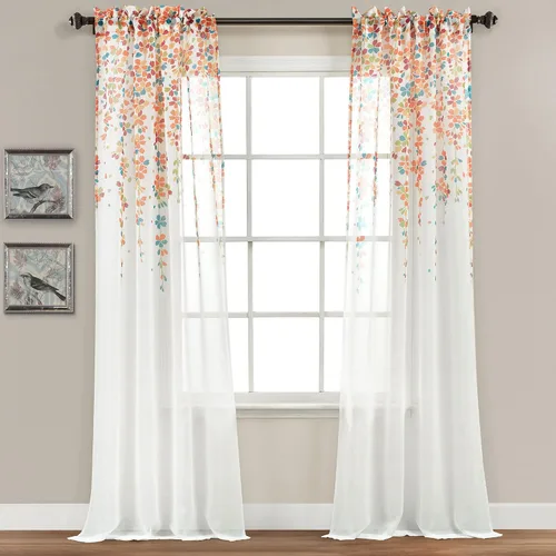 Vista 19 de Lush Decor Cenefa para ventana con flores que lloran, filtro de luz, azul y gris