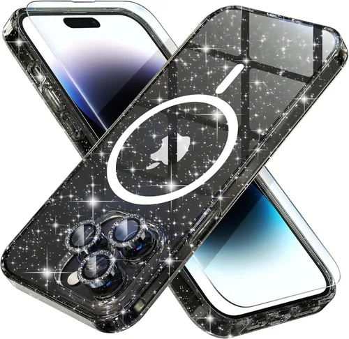 Vista 41 de Choiche Funda para iPhone 15 Pro Max compatible con MagSafe, color negro Purpurina negra