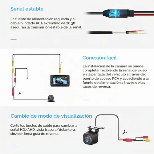 Vista 7 de Cámara de respaldo para matrícula, cámara de marcha atrás para coche AHD Rear View Camera, IP69 Waterproof Universal Stainless Bracket Back up