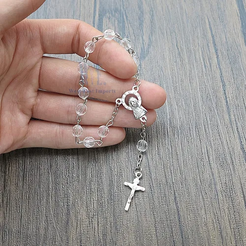 Vista 3 de Bautizo Favores (24PCS) Mini Rosarios de perlas simuladas con detalles chapados en Sivler - Reduerdos Mini rosarios/Recuerditos De Bautismo