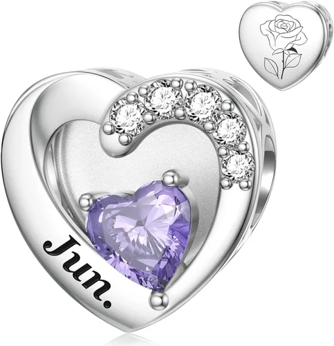 Vista 32 de SEVENWELL Dijes de piedra natal con flor grabada para el mes de nacimiento, pulsera de plata de ley 925, feliz cumpleaños para mujer