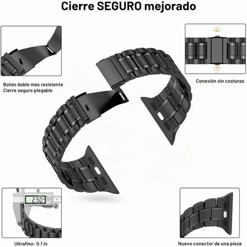 Vista 4 de MioHHR - Correas sólidas de acero inoxidable compatibles con Apple Watch de 38 mm, 40 mm, 41 mm, correa de metal con estuche suave de TPU para Negro
