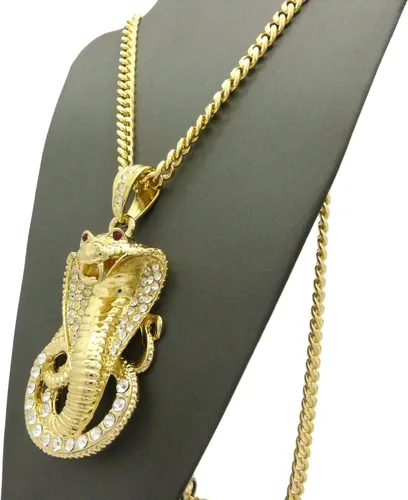 Vista 6 de Nuevo helado fuera Cobra Serpiente Colgante y 36" cadena Cubana Hip Hop collarCP12