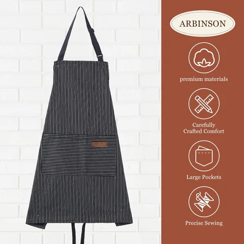 Vista 3 de Paquete de 2 Delantales de Cocina Ajustables con Peto para Mujeres con 2 Bolsillos, Delantales de Cocina Restaurante para Hombres Chefs