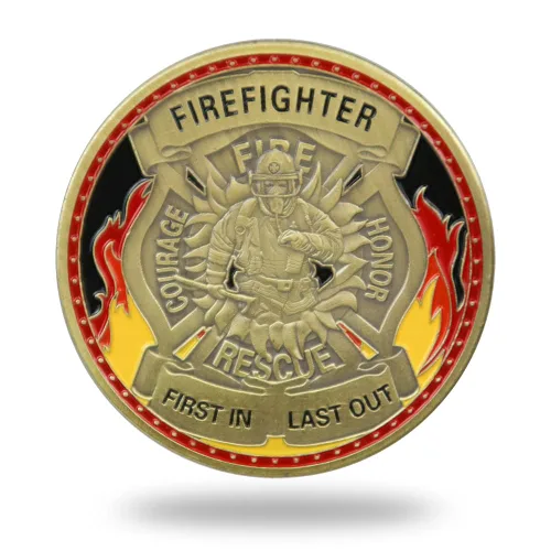 Vista 2 de BHealthLife Bomberos Prayer Challenge Coin Bomberos Rescue Department-Primero en Último Salida Fireman Rescue Department Challenge Coin for
